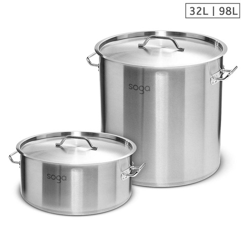 32L Wide Stock Pot  and 98L Tall Top Grade Thick Stainless Steel Stockpot 18/10