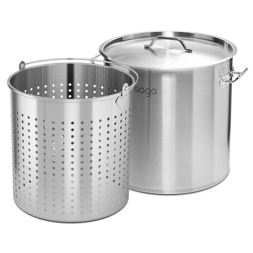 130L 18/10 Stainless Steel Stockpot with Perforated Stock pot Basket Pasta Strainer