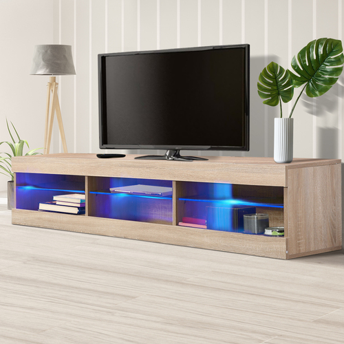 TV Cabinet LED Entertainment Unit Storage Stand Cabinets Modern Wood Oak