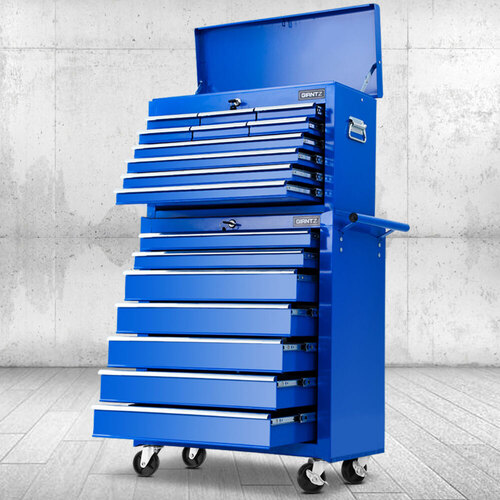Giantz 17 Drawers Tool Box Trolley Chest Cabinet Cart Garage Mechanic Toolbox Blue