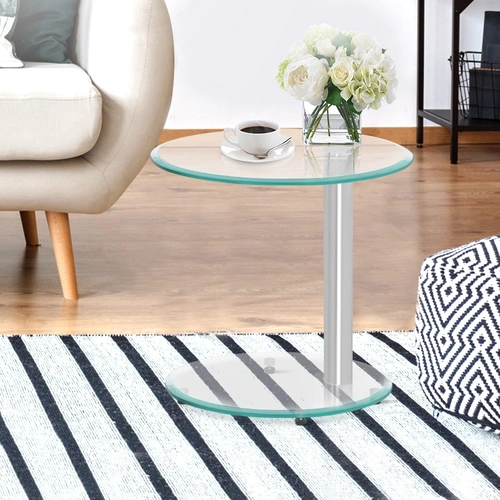 Coffee Table Round Tempered Glass Side End Beside Tables Cafe 45cm