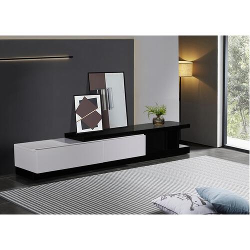 TV Cabinet with 2 Storage Drawers With High Glossy Assembled Entertainment Unit in Black & White colour