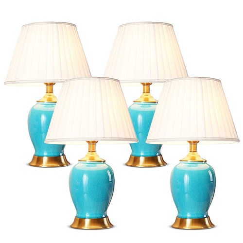 4x Ceramic Oval Table Lamp with Gold Metal Base Desk Lamp Blue