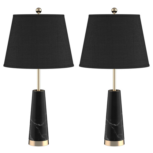 2X 68cm Black Marble Bedside Desk Table Lamp Living Room Shade with Cone Shape Base
