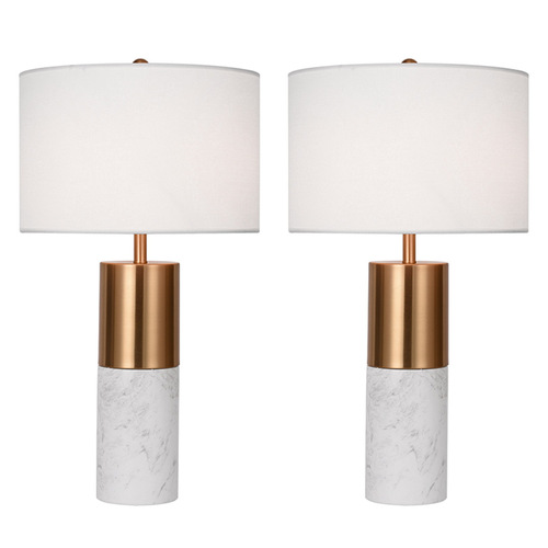2X 60cm White Marble Bedside Modern Desk Table Lamp Living Room Shade with Cylinder Base
