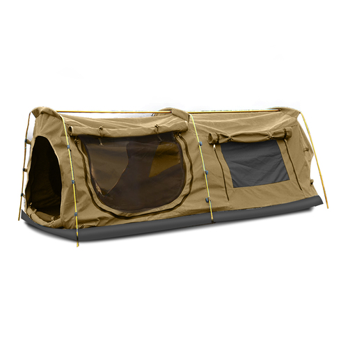 Double King Swag Camping Swags Canvas Dome Tent Hiking Mattress Khaki