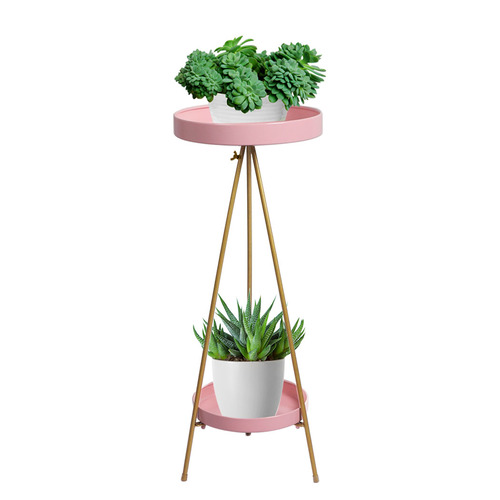Levede Plant Stand 2 Tiers Outdoor Indoor Metal Flower Pots Rack Garden Pink