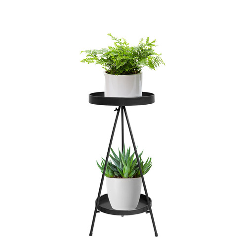 Levede Plant Stand 2 Tiers Outdoor Indoor Metal Flower Pots Rack Garden Grey
