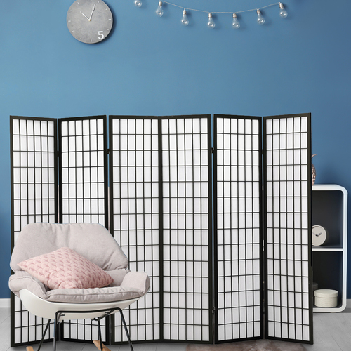 Levede 6 Panel Free Standing Foldable  Room Divider Privacy Screen Black Frame