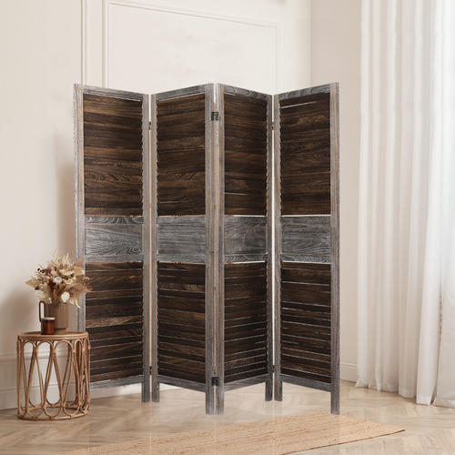 4 Panel Room Divider Folding Screen Privacy Dividers Stand Wood Brown