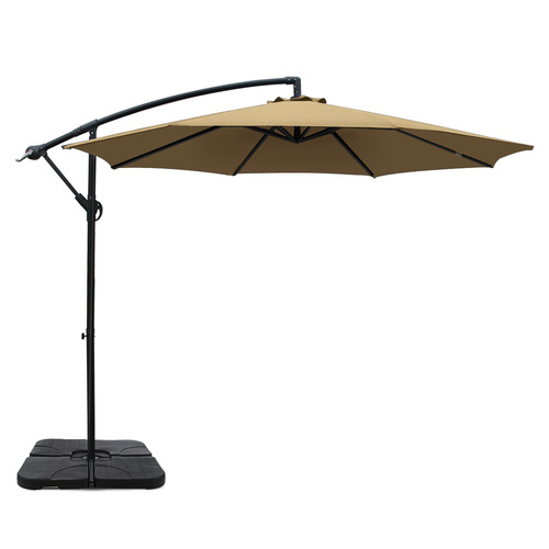 Instahut 3M Umbrella with 50x50cm Base Outdoor Umbrellas Cantilever Sun Stand UV Garden Beige