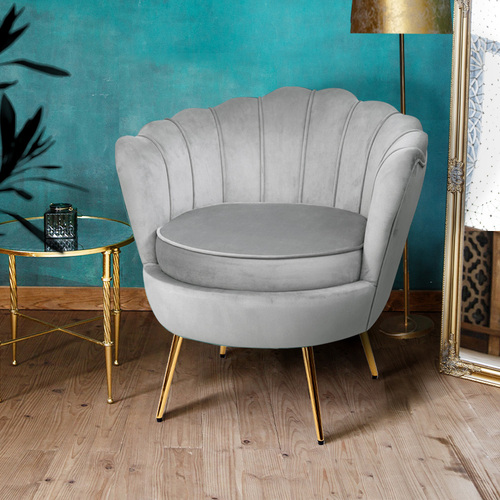 Artiss Armchair Lounge Chair Accent Armchairs Retro Single Sofa Velvet Grey