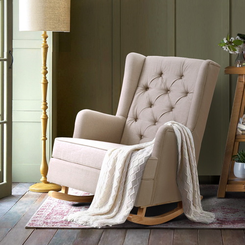 Artiss Rocking Armchair Feedining Chair Fabric Armchairs Lounge Recliner Beige