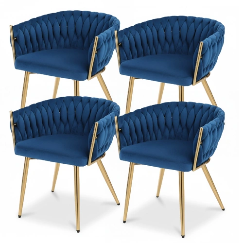 1 Set of 4 Artiss Dining Chairs Velvet Weaving Armchair Blue