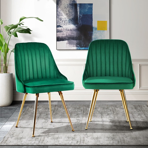 Artiss Set of 2 Dining Chairs Retro Chair Cafe Kitchen Modern Metal Legs Velvet Green