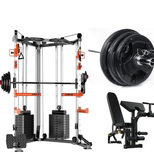 SmartFit C1 Max Multi Functional Cable Crossover Station 140kgs Pin Loaded  Machine  + Multi Func Bench+7Ft Olympic Barbell + 100kgs Weights