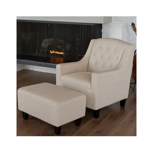 Canberra Fabric Armchair & Ottoman in Begie Linen