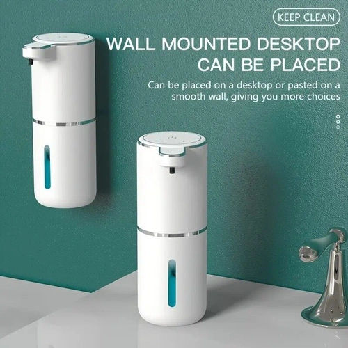 380ml touchless sensor automatic soap dispenser - wall-mounted, rechargeable lithium battery, USB charging, modern black design, suitable for bathroom