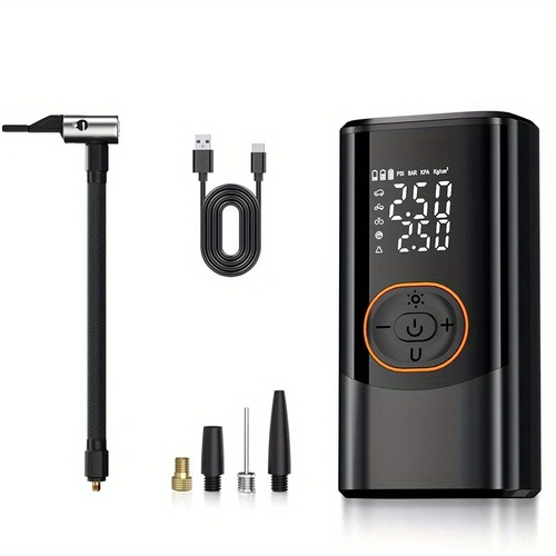 Portable air compressor for tires with digital pressure gauge, 150PSI rechargeable battery, LED light, wireless bicycle tire pump for cars, motorcycle