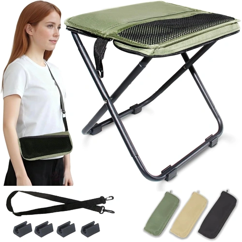 Green Portable Folding Chair – Compact Outdoor Stool for Camping, Fishing & Hiking | Lightweight Collapsible Seat with Carry Bag | Durable Steel Frame