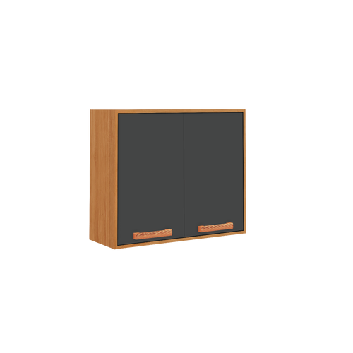 Flat Pack DIY Wooden Kitchen Wall Cabinet with 2 Doors + 2 Shelves in Graphite and Cinnamon Finish - Napoles