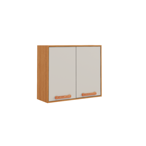 Flat Pack DIY Wooden Kitchen Wall Cabinet with 2 Doors + 2 Shelves in White and Cinnamon Finish - Napoles