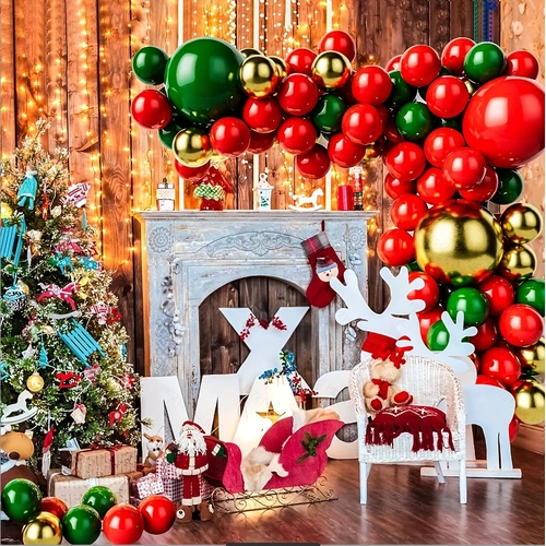 136PCS Christmas Balloon Set – Red Green Gold Latex & Foil Balloons