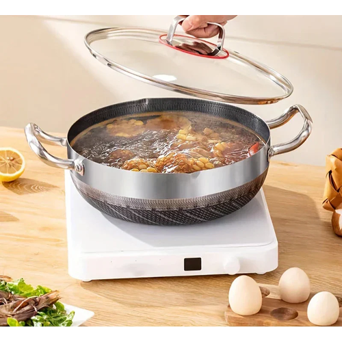 30cm Stainless Steel Non-Stick Frying Pan with Glass Lid Silver