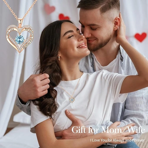 18K Rose Gold Necklaces for Women, 925 Sterling Silver Gifts for Mothers Day, Jewelry for Wife Mom Her Girlfriend, Birthstone Diamond Necklace for Bir