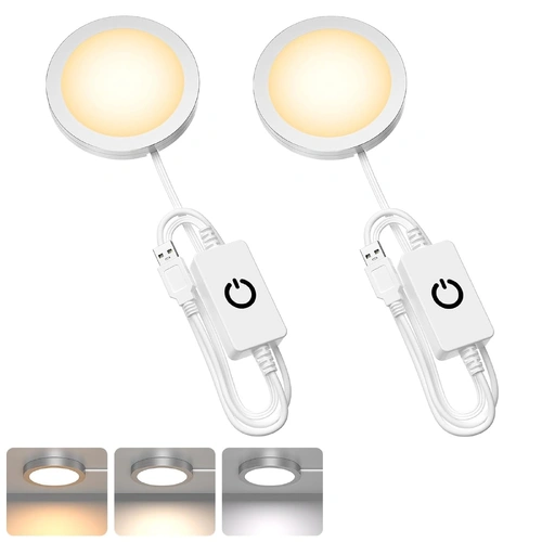 3D Printer LED Lamp Kit 2 Pack,3D Printed DIY Hardware Model Spare Parts 5V USB Powered,Wireless Puck Light Dimmable Touch Control,3 Color Warm (3000K