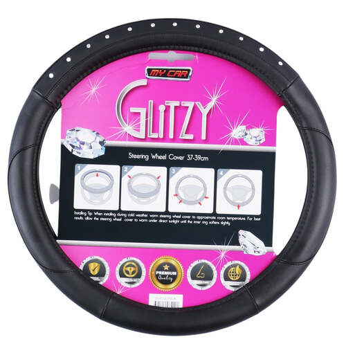 Glitzy Steering Wheel Cover With Encrusted Diamontes - Black