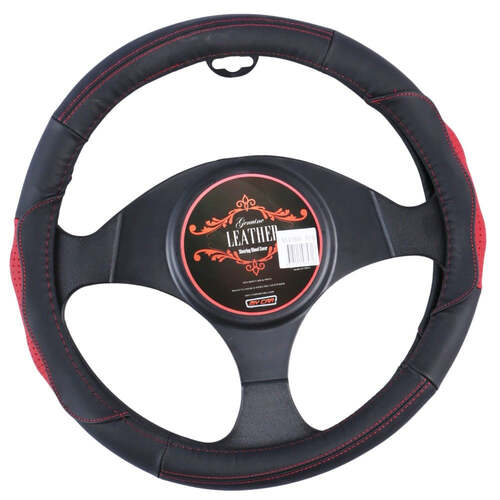 Nevada Steering Wheel Cover - Black/Red [Leather]