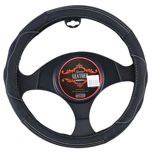 Nevada Steering Wheel Cover - Black/White [Leather]
