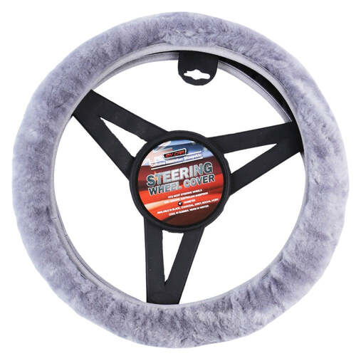 Sheepskin Steering Wheel Cover Luxury - Grey