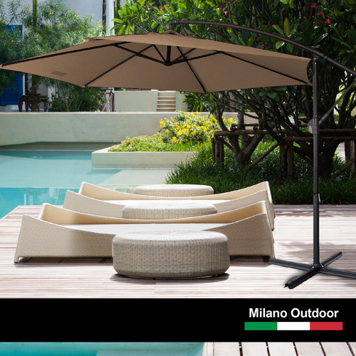 Milano 3M Outdoor Umbrella Cantilever With Protective Cover Patio Garden Shade - Latte