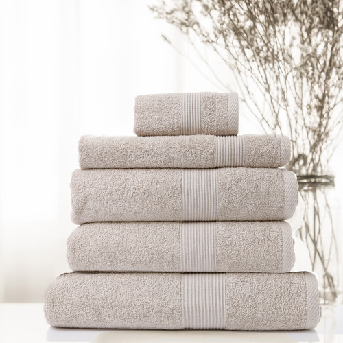 5 Piece Cotton Bamboo Towel Set 450GSM Luxurious Absorbent Plush - Beige