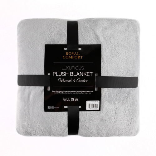Royal Comfort Plush Blanket Throw Warm Soft Super Soft Large 220cm x 240cm - Light Grey