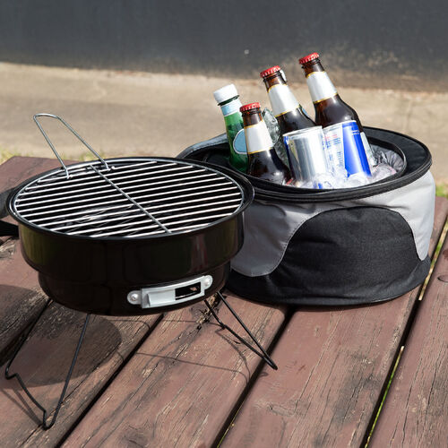 2-IN-1 BBQ Grill Cooler Combo Set Outdoor Camping Picnic