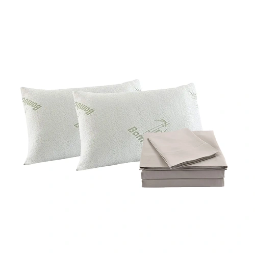 Royal Comfort Bamboo Blend Sheet Set 1000TC and Bamboo Pillows 2 Pack Ultra Soft - King - Warm Grey