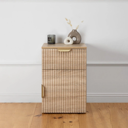 PORTO BEDSIDE TABLE - NATURAL OAK - FLUTED - PULL BRASS