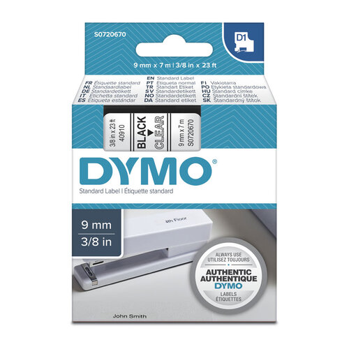 DYMO Black on Clear 9mm x7m Tape