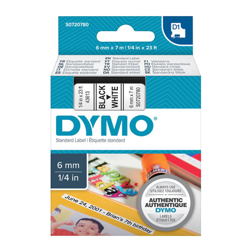 DYMO Black on White 6mm x7m Tape