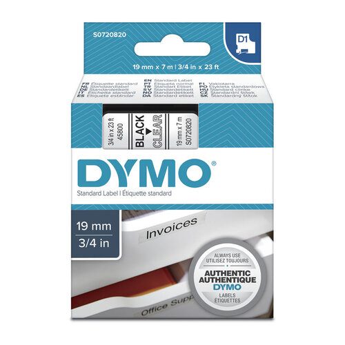 DYMO Black on Clear 19mmx7m Tape