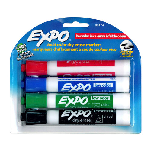 EXPO White Board Marker Chisel Tip Assorted Colors in Box of 4