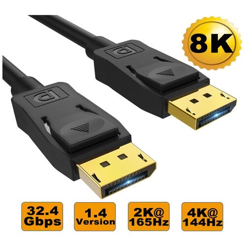 8WARE 3m Ultra 8K DisplayPort DP1.4 Cable - Male to Male Gold Plated 7680x4320 8K@60Hz 4K@144Hz 32.4Gbps UHD QHD FHD HDP HDCP HDTV HDR 28AWG