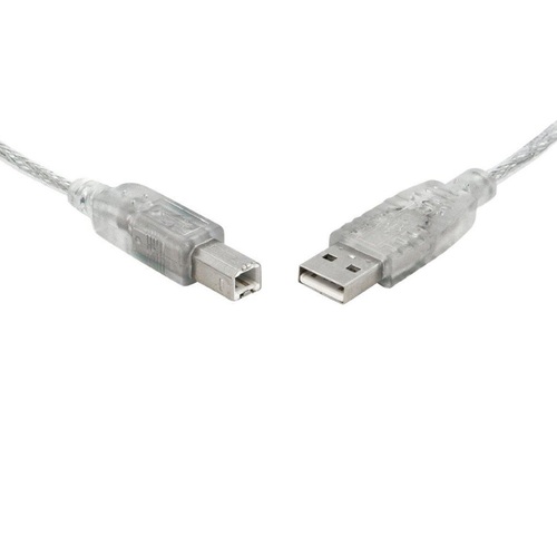 8WARE USB 2.0 Cable 0.5m (50cm) A to B Transparent Metal Sheath UL Approved