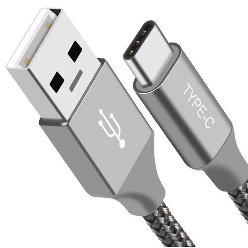 ASTROTEK 1m USB-C 3.1 Type-C Data Sync Charger Cable Silver Strong Braided Heavy Duty Fast Charging for Samsung Galaxy Note 8 S8 Plus LG Google Macboo