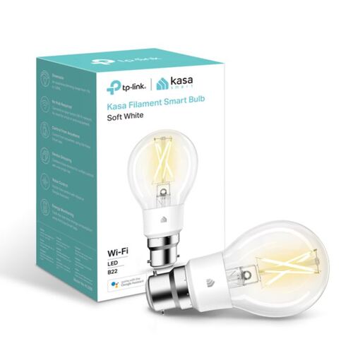 TP-Link KL50B Kasa Filament Smart Bulb, Soft White, Bayonet, Dimmable, No Hub Required, Voice Control, 2700K, 7kWh/1000h, 2.4 GHz,
