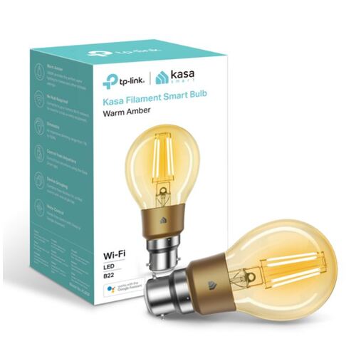 TP-Link KL60B Kasa Filament Smart Bulb, Warm Amber, Bayonet, Dimmable, No Hub Required, Voice Control, 2000K, 5kWh/1000h, 2.4 GHz,
