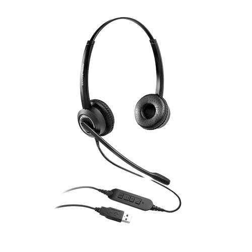 GRANDSTREAM GUV3000 Dual Ear USB Headset, Noise Canceling Microphone, HD Audio, 2m USB Cable, Suits Teams, Zoom, 3CX, Inline Controls